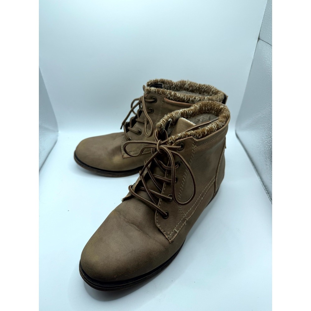 Sporto Leslie Womens 8 M Bootie Brown Leather Faux Fur Round Toe Ankle Boot
